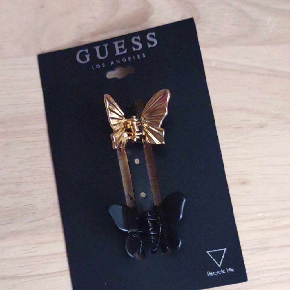 Guess y2k Butterfly Gold Metal Black Acrylic Small Hair Clip Set
